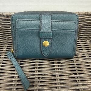 Fossil Fiona Zip Coin Indian Teal Wallet Credit Card Slot New Zip Around